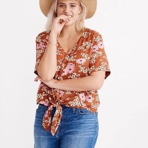 Madewell Novel Tie Front Top In Hillside Daisies